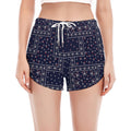 Blue Floral Patchwork Pattern Print Women's Split Running Shorts