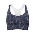 Blue Floral Patchwork Pattern Print Women's Sports Bra