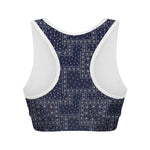 Blue Floral Patchwork Pattern Print Women's Sports Bra