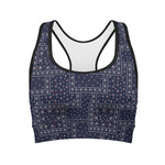 Blue Floral Patchwork Pattern Print Women's Sports Bra