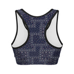 Blue Floral Patchwork Pattern Print Women's Sports Bra