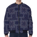Blue Floral Patchwork Pattern Print Zip Sleeve Bomber Jacket