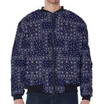 Blue Floral Patchwork Pattern Print Zip Sleeve Bomber Jacket