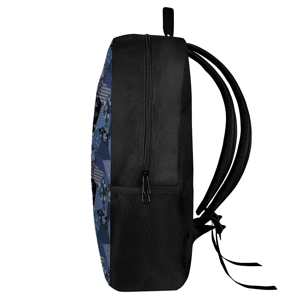 Blue Flower Patchwork Pattern Print 17 Inch Backpack