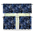 Blue Flower Patchwork Pattern Print 3 Piece Kitchen Curtains