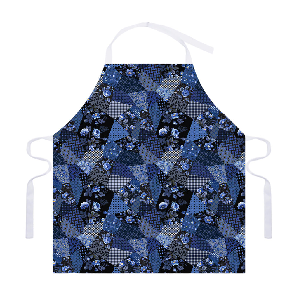 Blue Flower Patchwork Pattern Print Adjustable Apron