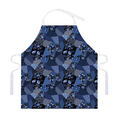 Blue Flower Patchwork Pattern Print Adjustable Apron
