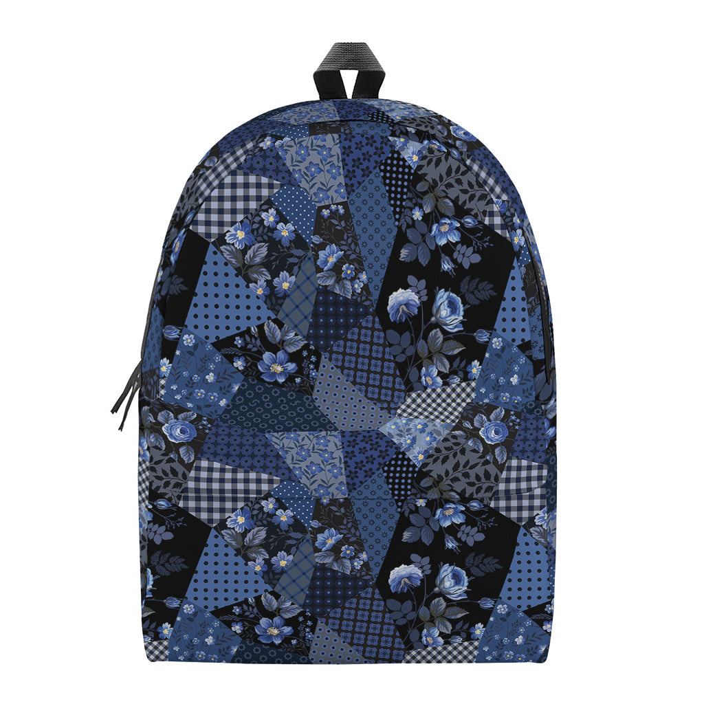 Blue Flower Patchwork Pattern Print Backpack