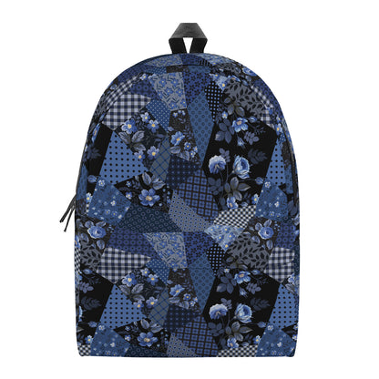 Blue Flower Patchwork Pattern Print Backpack