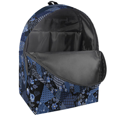 Blue Flower Patchwork Pattern Print Backpack