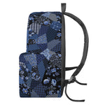 Blue Flower Patchwork Pattern Print Backpack
