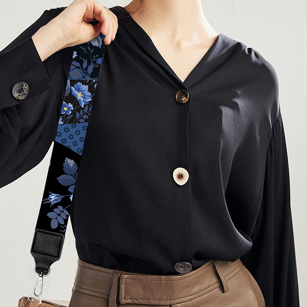 Blue Flower Patchwork Pattern Print Bag Strap