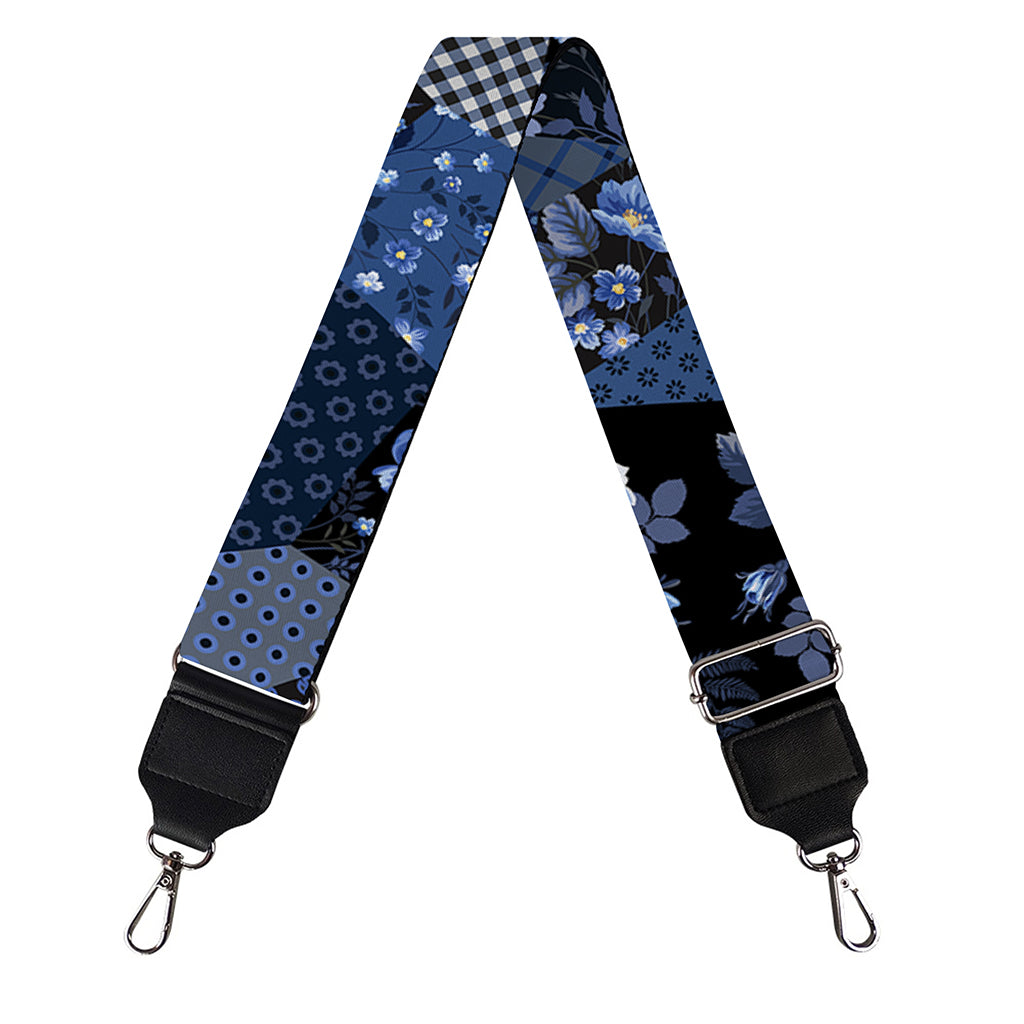 Blue Flower Patchwork Pattern Print Bag Strap