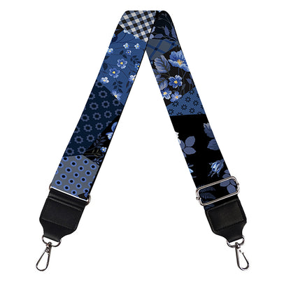 Blue Flower Patchwork Pattern Print Bag Strap
