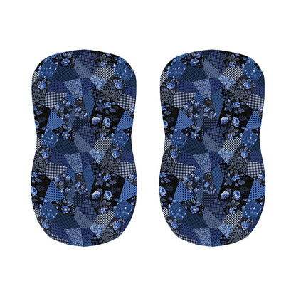 Blue Flower Patchwork Pattern Print Bar Stool Covers