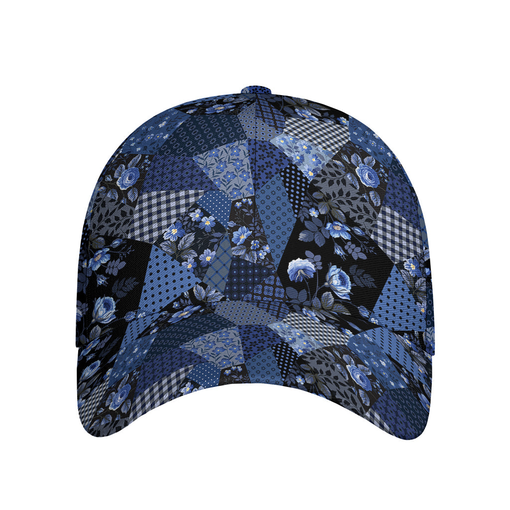 Blue Flower Patchwork Pattern Print Baseball Cap