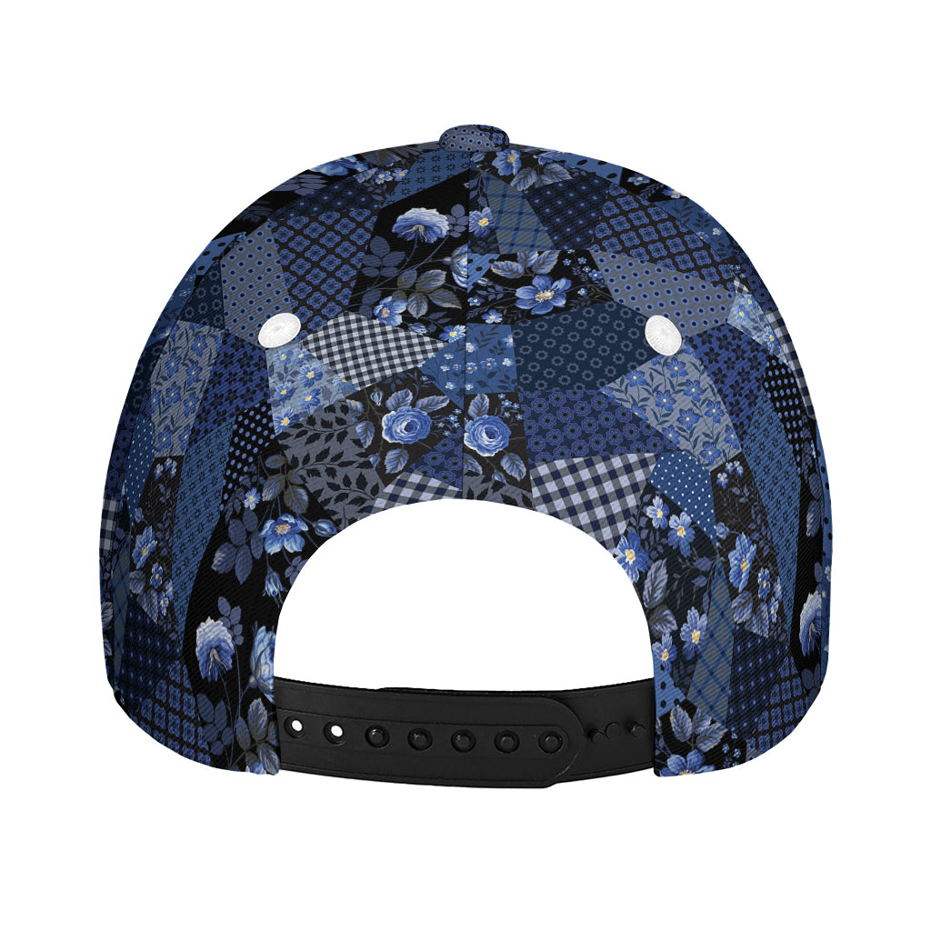 Blue Flower Patchwork Pattern Print Baseball Cap