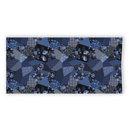 Blue Flower Patchwork Pattern Print Beach Towel