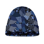 Blue Flower Patchwork Pattern Print Beanie