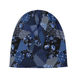 Blue Flower Patchwork Pattern Print Beanie