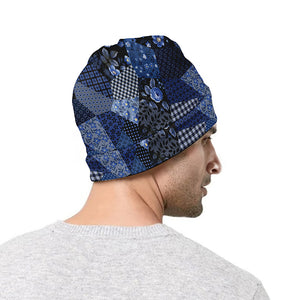 Blue Flower Patchwork Pattern Print Beanie