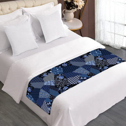 Blue Flower Patchwork Pattern Print Bed Runner