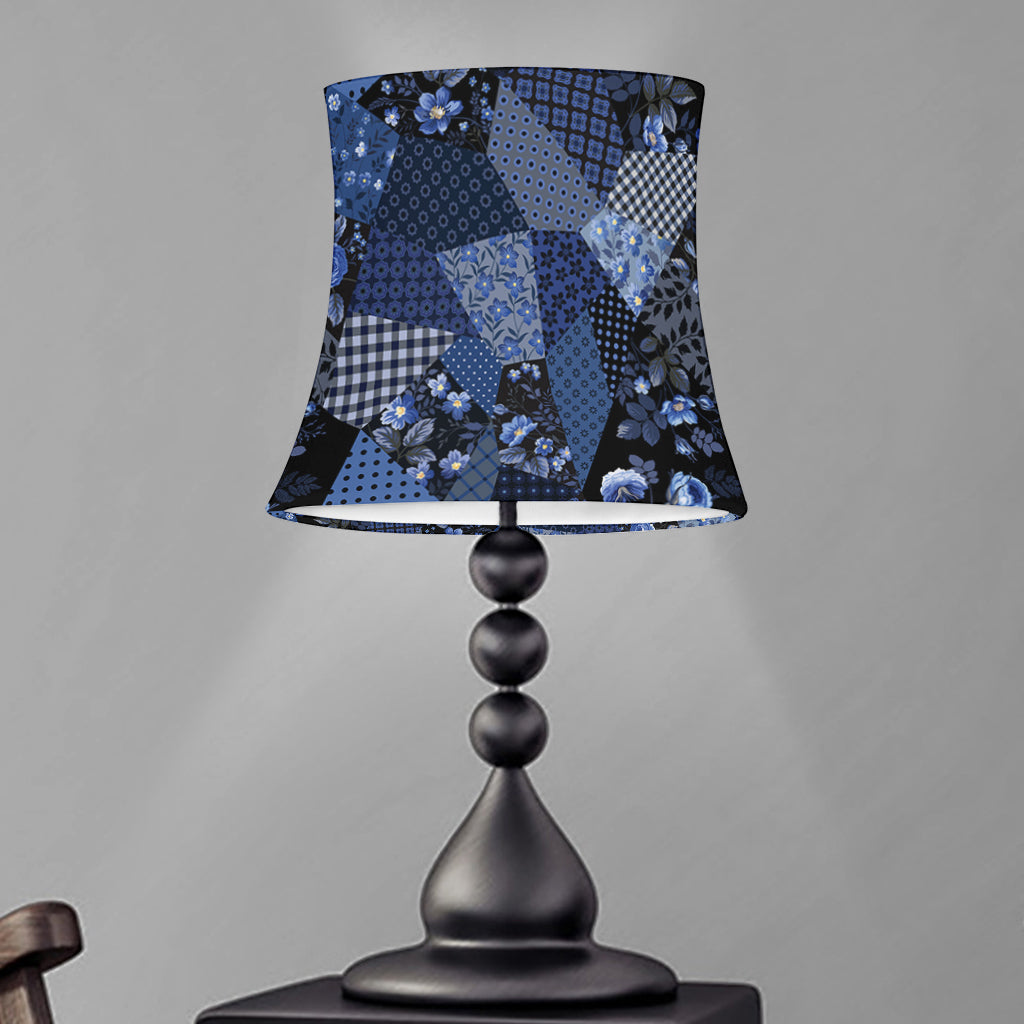 Blue Flower Patchwork Pattern Print Bell Lamp Shade