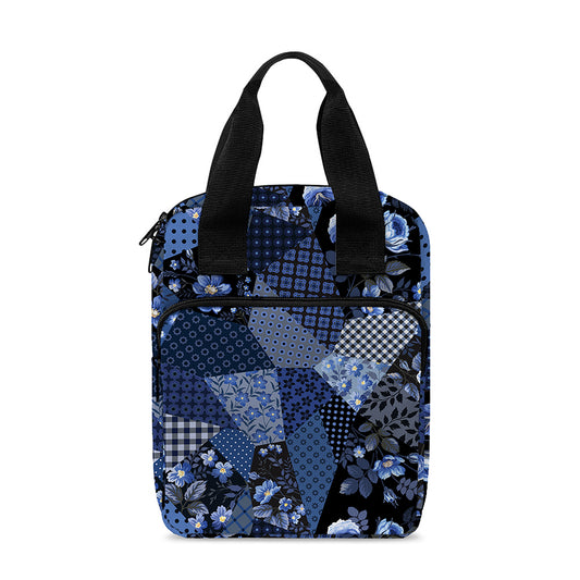 Blue Flower Patchwork Pattern Print Bible Tote Bag