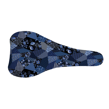 Blue Flower Patchwork Pattern Print Bicycle Seat Cover
