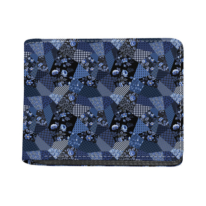 Blue Flower Patchwork Pattern Print Bifold Wallet