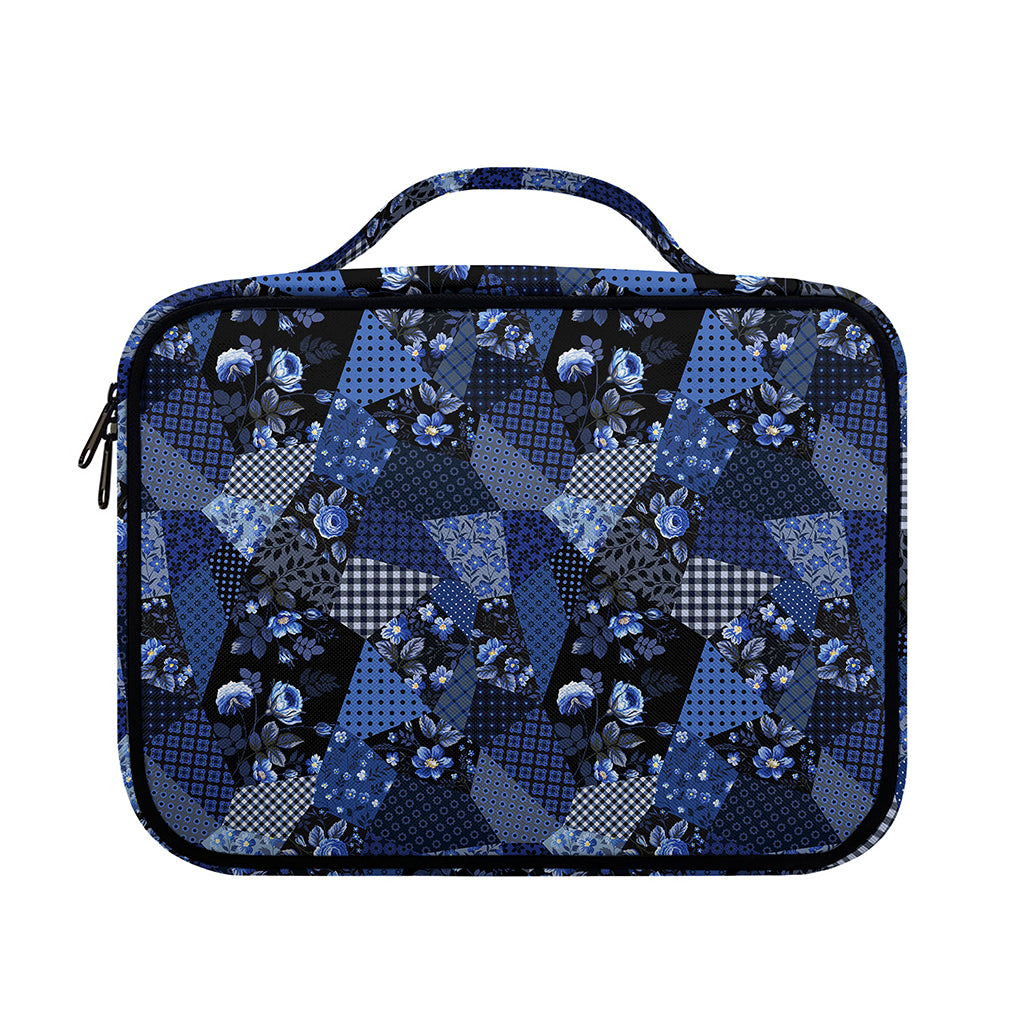 Blue Flower Patchwork Pattern Print Briefcase Bible Bag