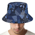 Blue Flower Patchwork Pattern Print Bucket Hat