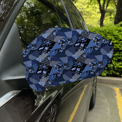 Blue Flower Patchwork Pattern Print Car Side Mirror Covers