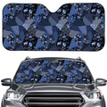 Blue Flower Patchwork Pattern Print Car Windshield Sun Shade