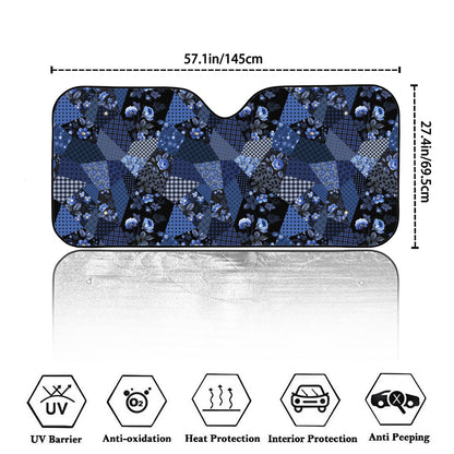 Blue Flower Patchwork Pattern Print Car Windshield Sun Shade
