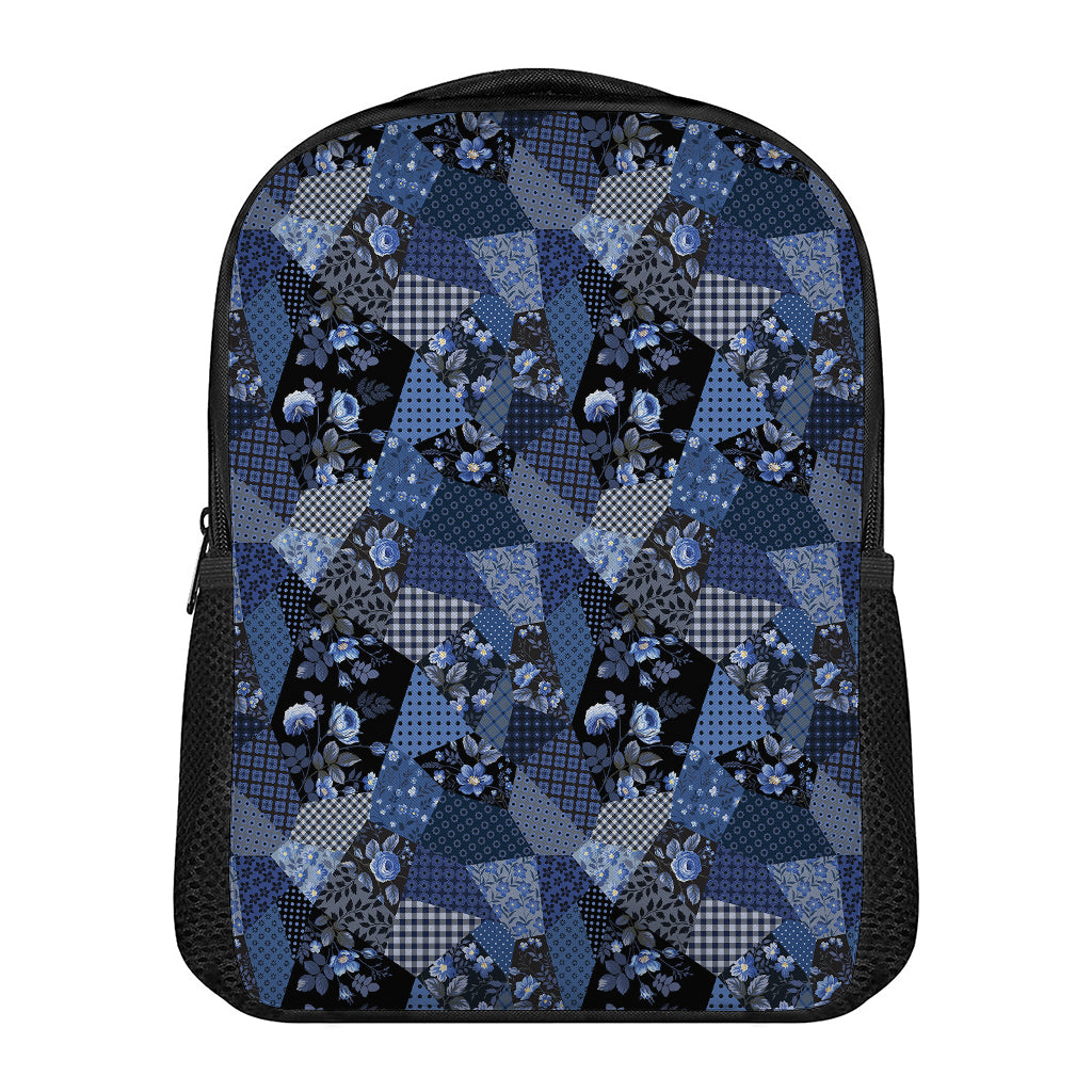 Blue Flower Patchwork Pattern Print Casual Backpack