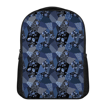 Blue Flower Patchwork Pattern Print Casual Backpack