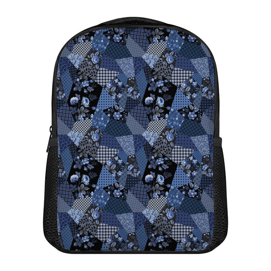 Blue Flower Patchwork Pattern Print Casual Backpack