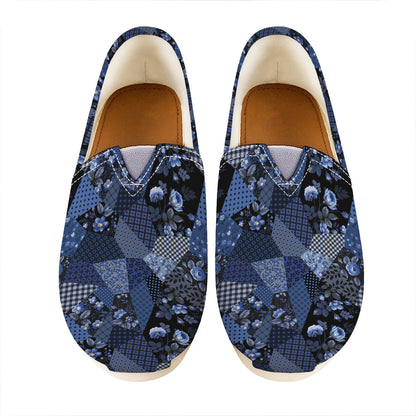 Blue Flower Patchwork Pattern Print Casual Shoes