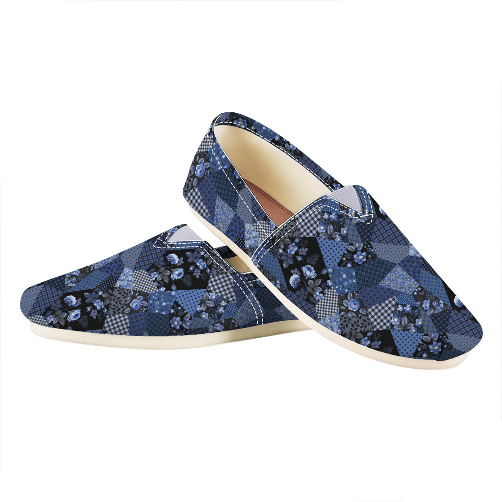 Blue Flower Patchwork Pattern Print Casual Shoes