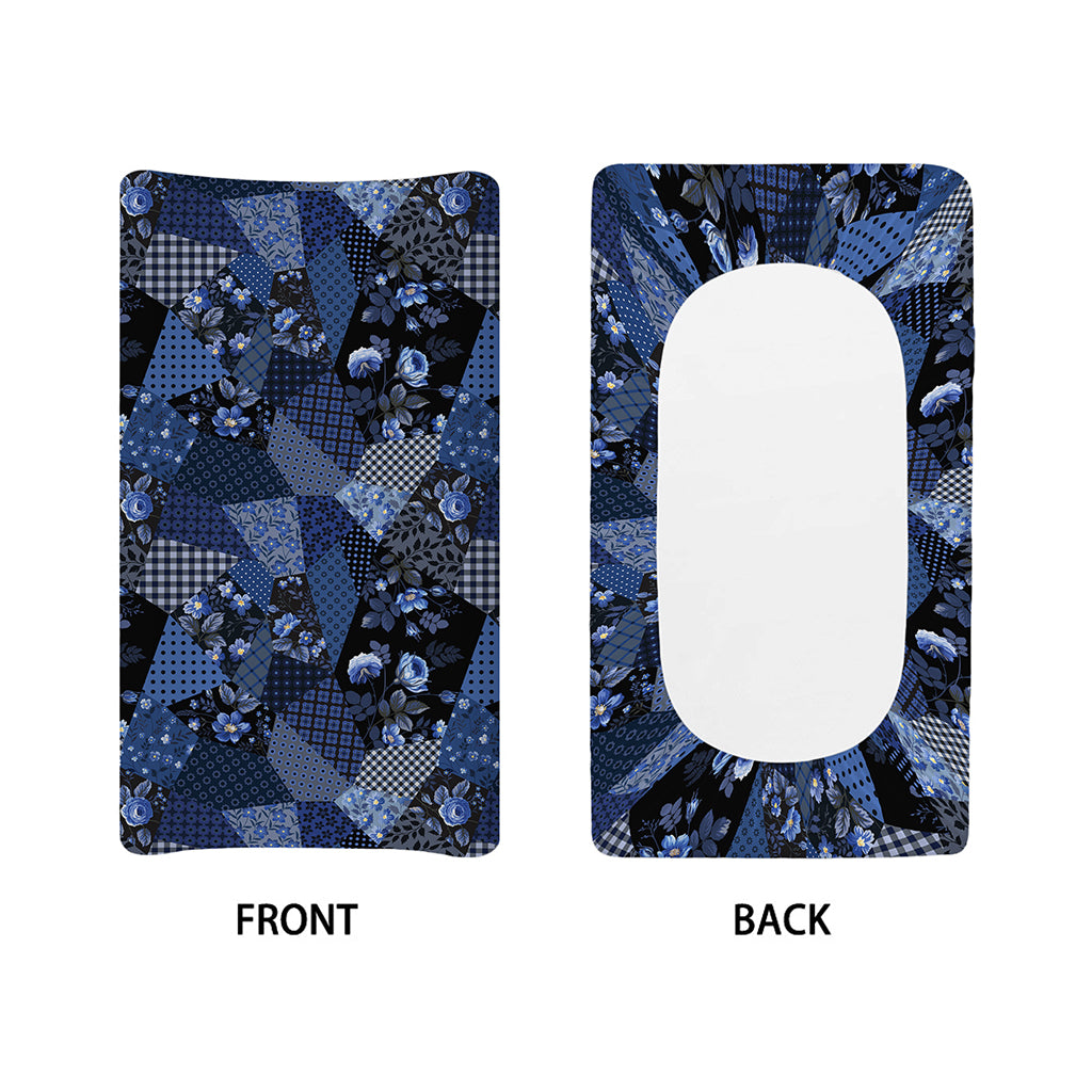 Blue Flower Patchwork Pattern Print Changing Pad Cover