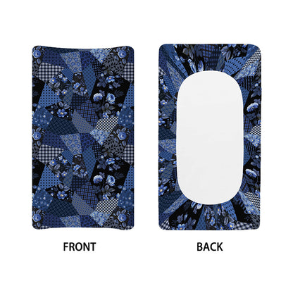 Blue Flower Patchwork Pattern Print Changing Pad Cover