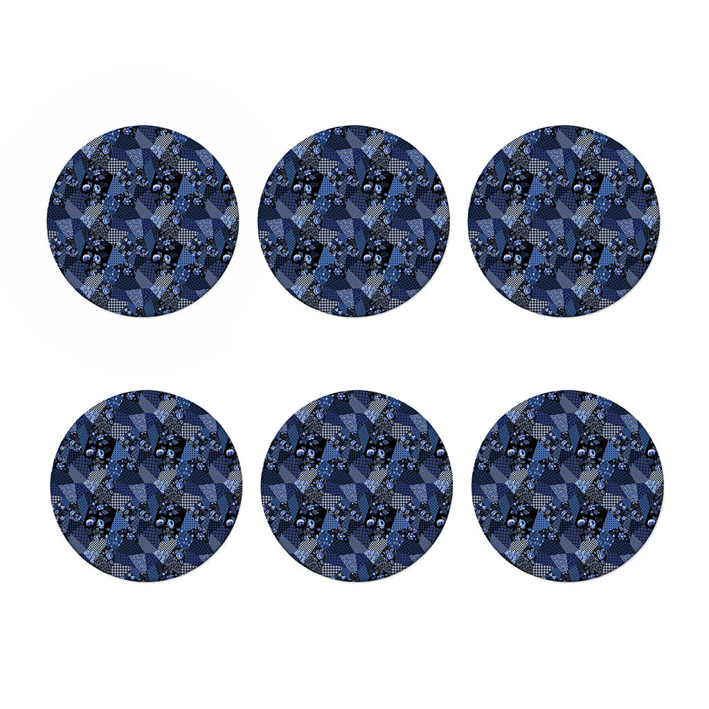 Blue Flower Patchwork Pattern Print Coaster Set