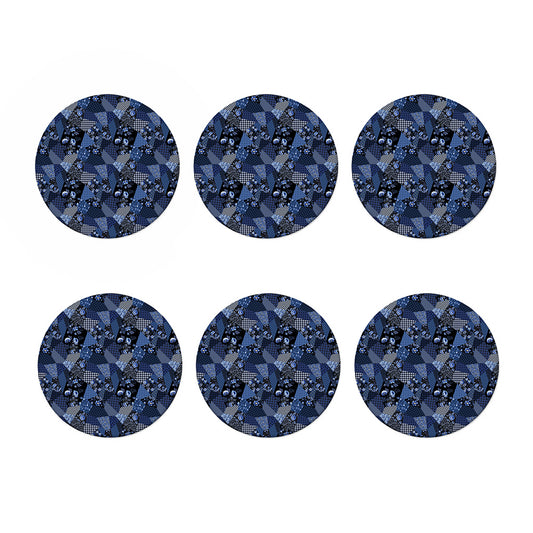 Blue Flower Patchwork Pattern Print Coaster Set