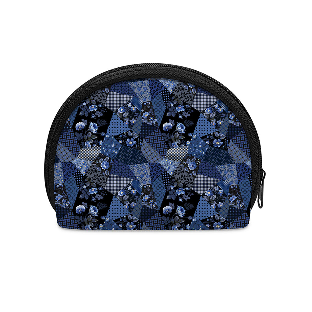 Blue Flower Patchwork Pattern Print Coin Purse
