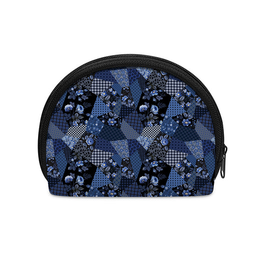 Blue Flower Patchwork Pattern Print Coin Purse
