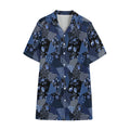 Blue Flower Patchwork Pattern Print Cotton Hawaiian Shirt