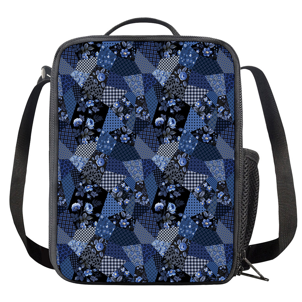 Blue Flower Patchwork Pattern Print Crossbody Lunch Bag
