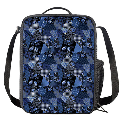 Blue Flower Patchwork Pattern Print Crossbody Lunch Bag