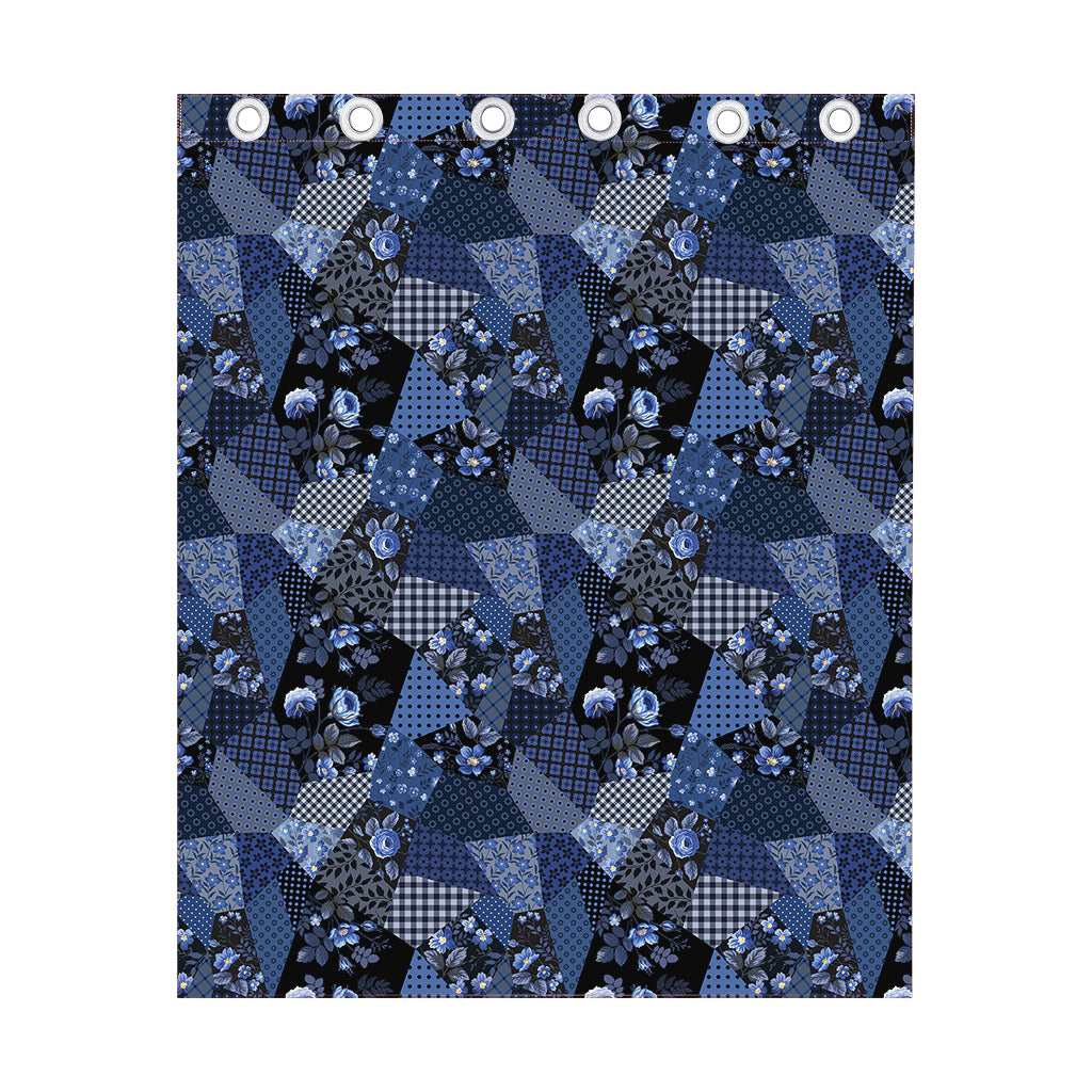 Blue Flower Patchwork Pattern Print Curtain